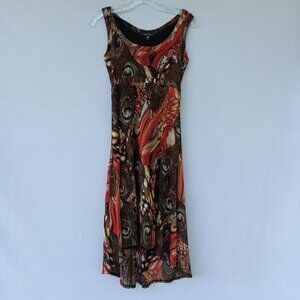 KAREN KANE Peacock Feather Design Mesh High/Low Midi Dress Size‎ S